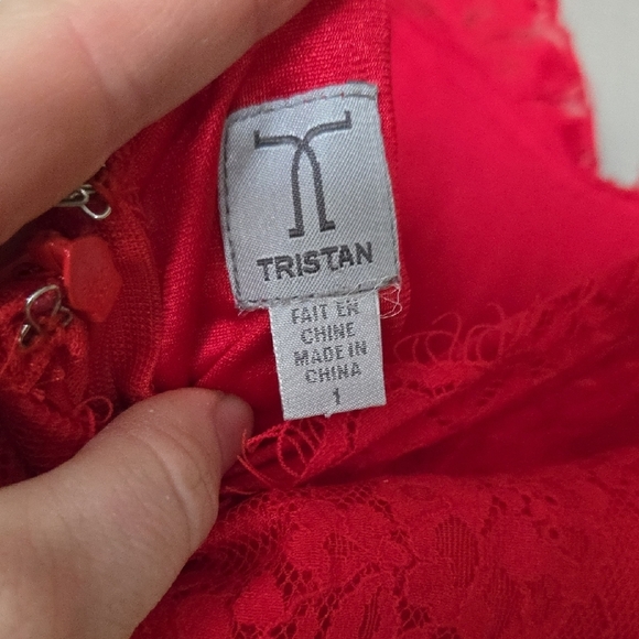 Tristan Red Ruffled Sheath Dress V-Neck Sleeveless Size 1 - Picture 3 of 3